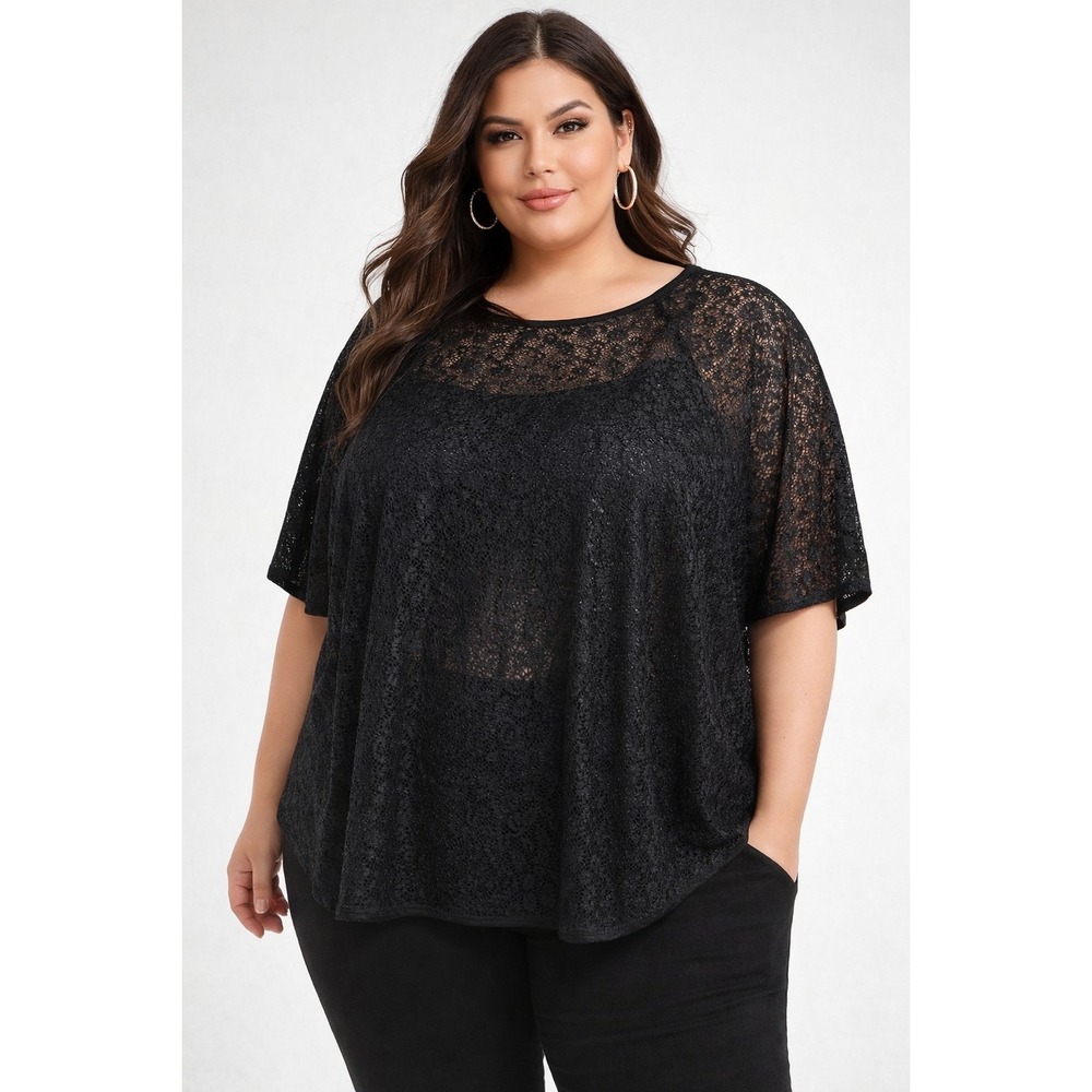 Women's Lacey Black Cape w/ Short Butterfly Sleeves by Avenue NWT Size 18/20